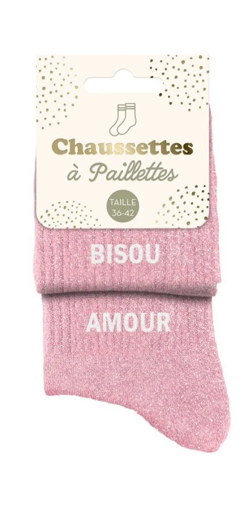 Chaussette à paillettes bisous amour