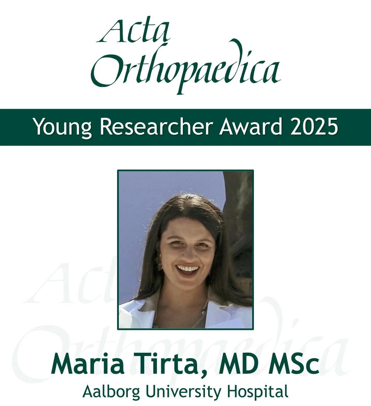 Acta Orthopaedica Young Researcher Award 2025 Maria Tirta  