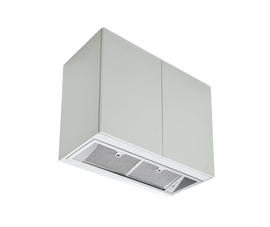 A ceiling-mounted commercial integrated rangehood and metal grates.