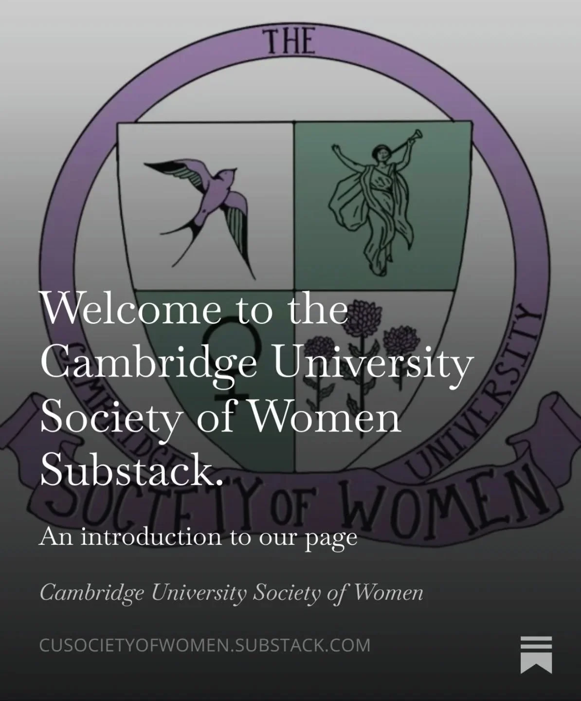 We have a Substack! 🖋🖋🖋

Subscribe to our page to stay updated when we post articles, essays, reviews, fiction, poetry and more. All content is authored by our members or affiliated alumnae 💜

Posts to come - sign up now to help us platform women