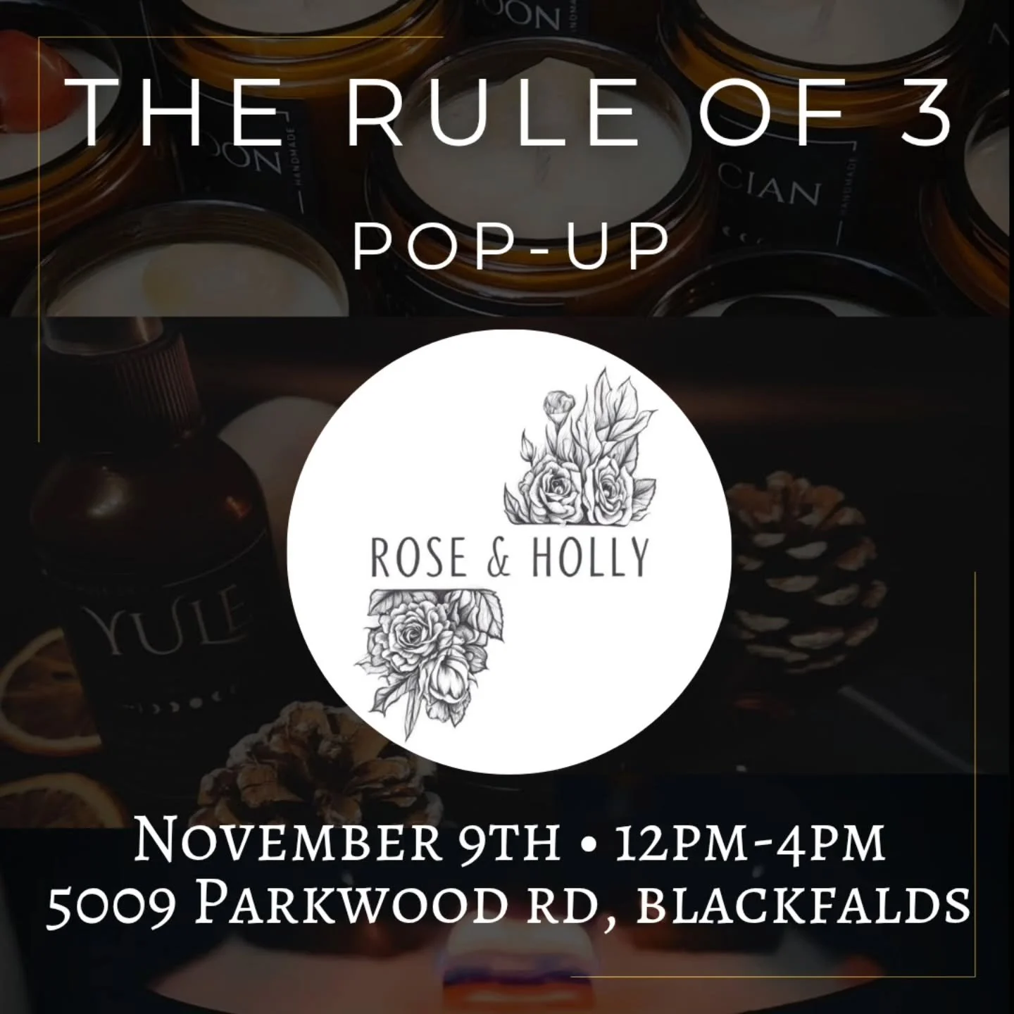 Have you missed me? 😏 Cant wait to come spend the day in Blackfalds 🤩

Join Chelsea this Sunday at Rose &amp; Holly for The Rule of 3 Pop-Up Event!

We're bringing all your favorite candles and more, with ONE DAY ONLY DISCOUNTS you won't want to mi