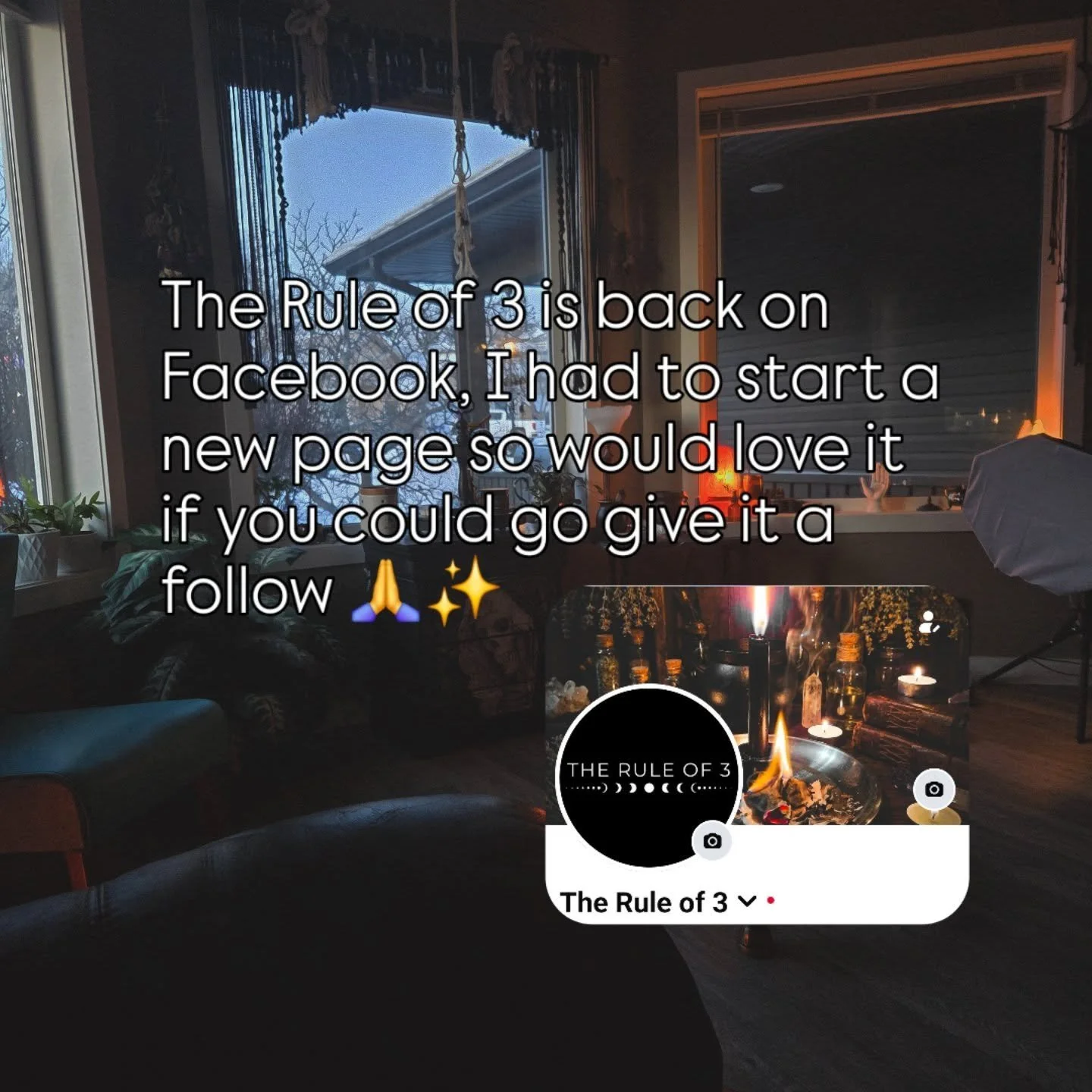 The Rule of 3 is officially back on Facebook. I had to start fresh with a new page, and I&rsquo;d be so grateful if you&rsquo;d go give it a follow and help me rebuild this little corner of magic 🕯️🖤

Thank you for always supporting my work 🥰

#Th