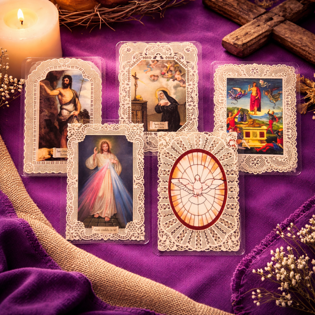 Lent Lace Holy Cards – Set of 5 | Divine Mercy & Resurrection