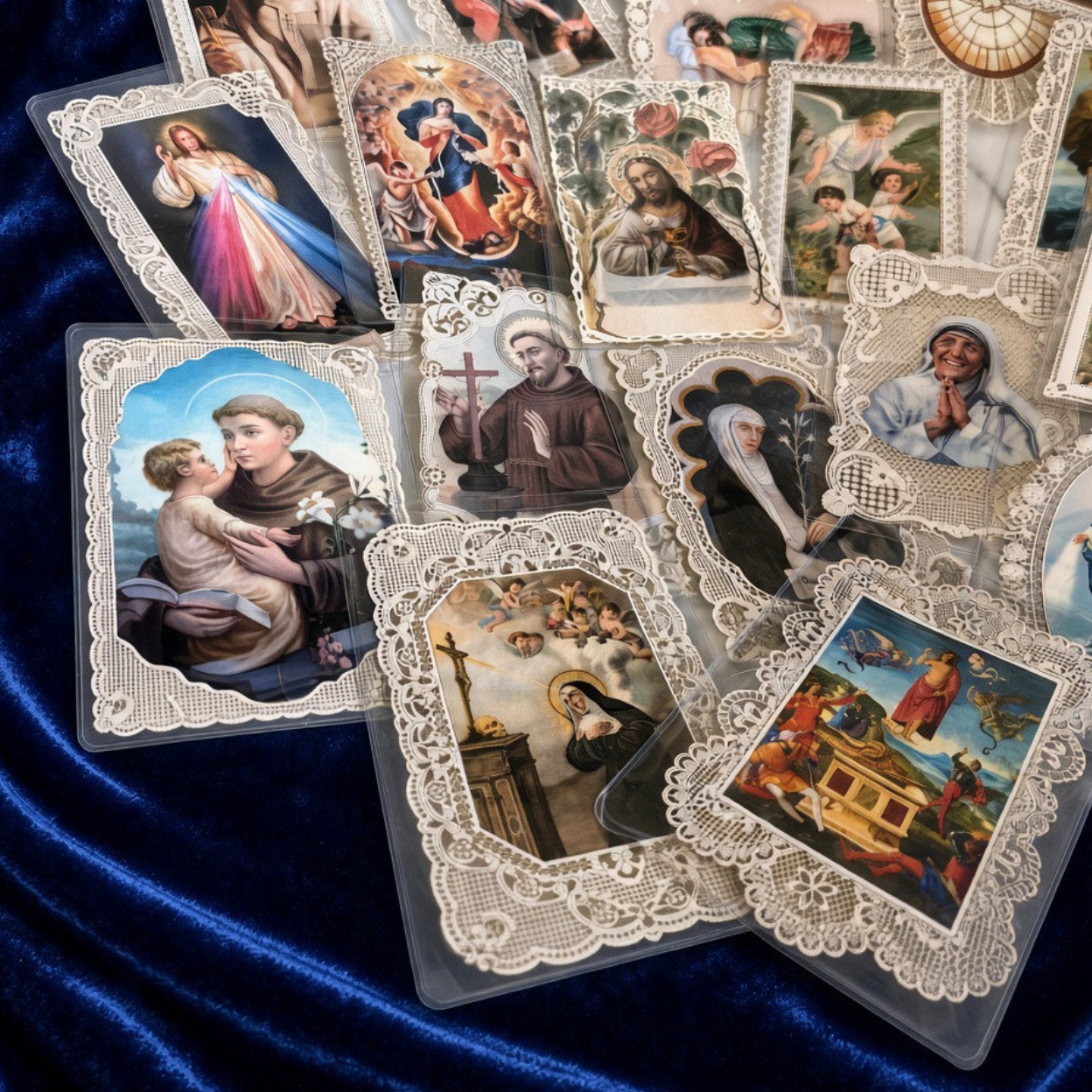 10 Unique Italian Lace Holy Cards — Ornate Catholic Prayer & Saint Cards