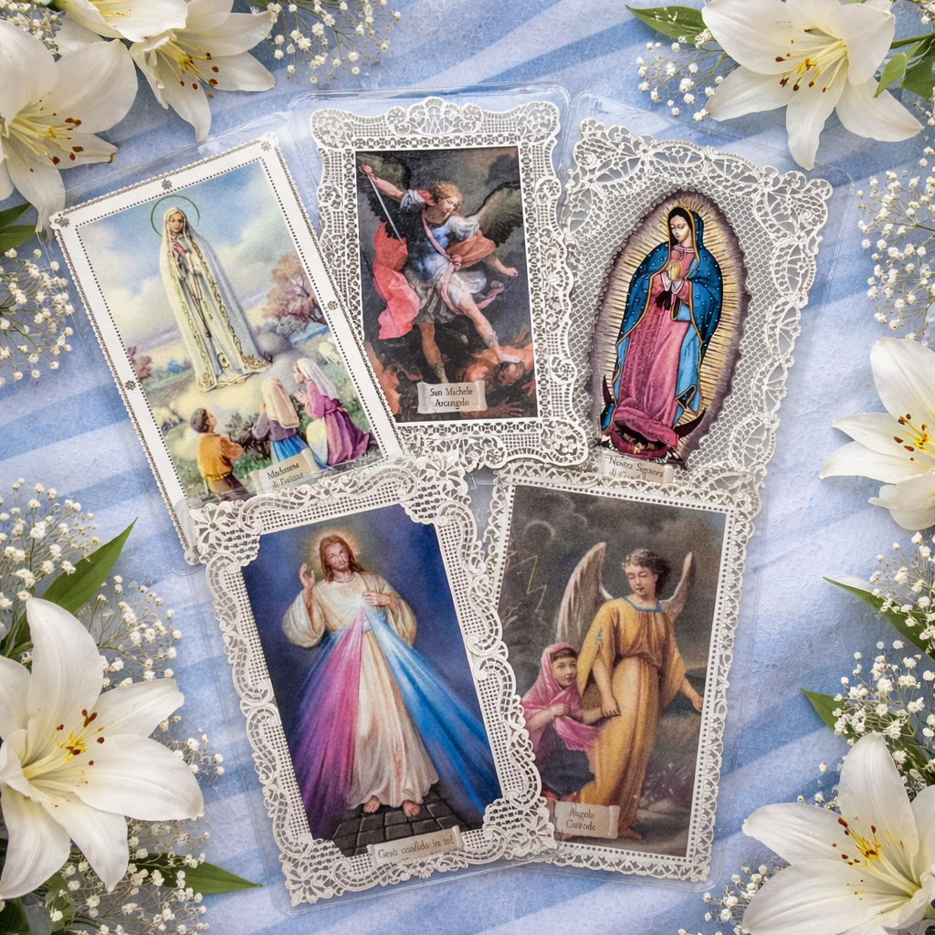 Trust & Protection Lace Holy Cards – Set of 5 | Divine Mercy, Guadalupe & St. Michael