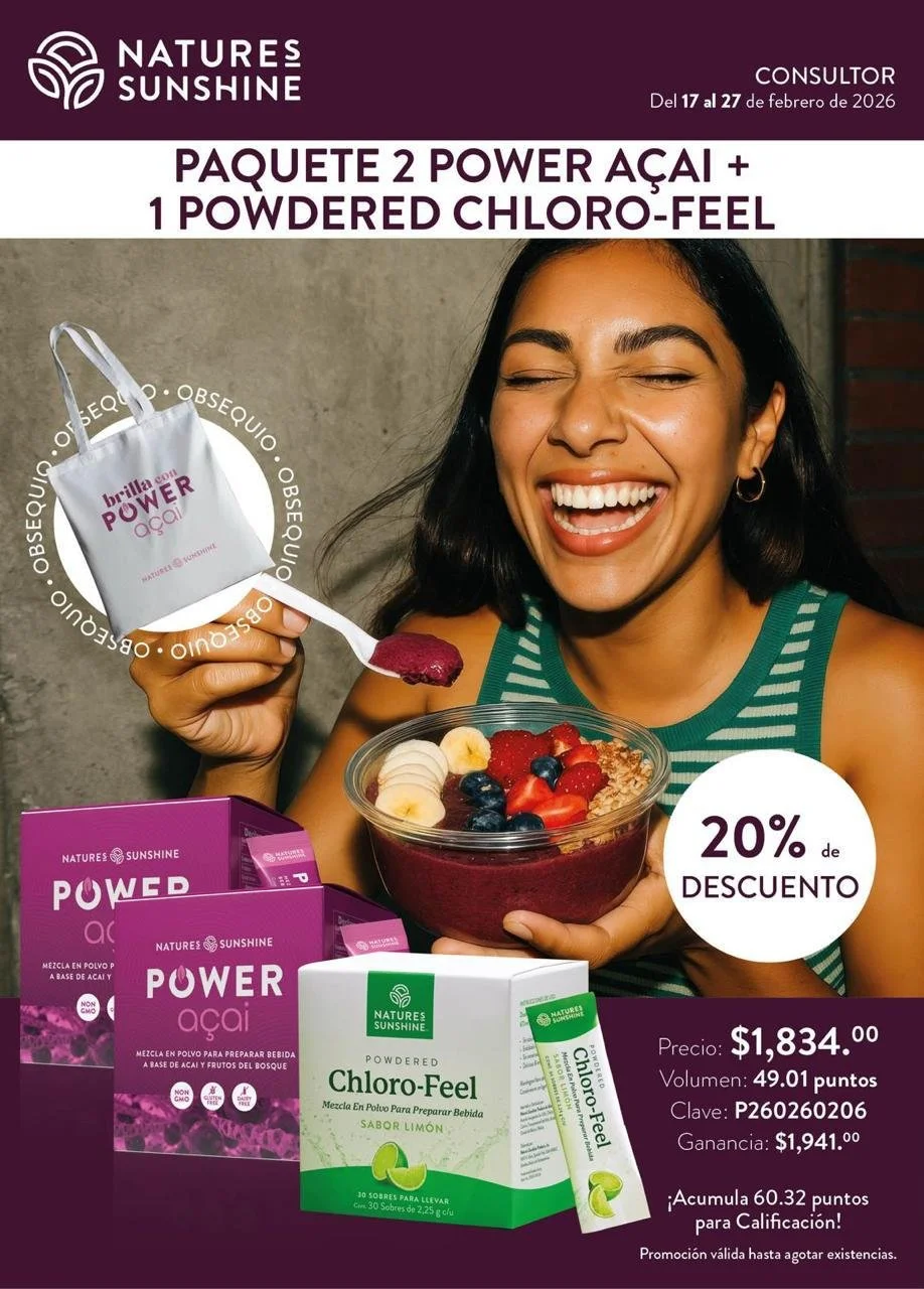 PAQUETE 2 POWER ACAI + 1 POWDERED CHLORO-FEEL