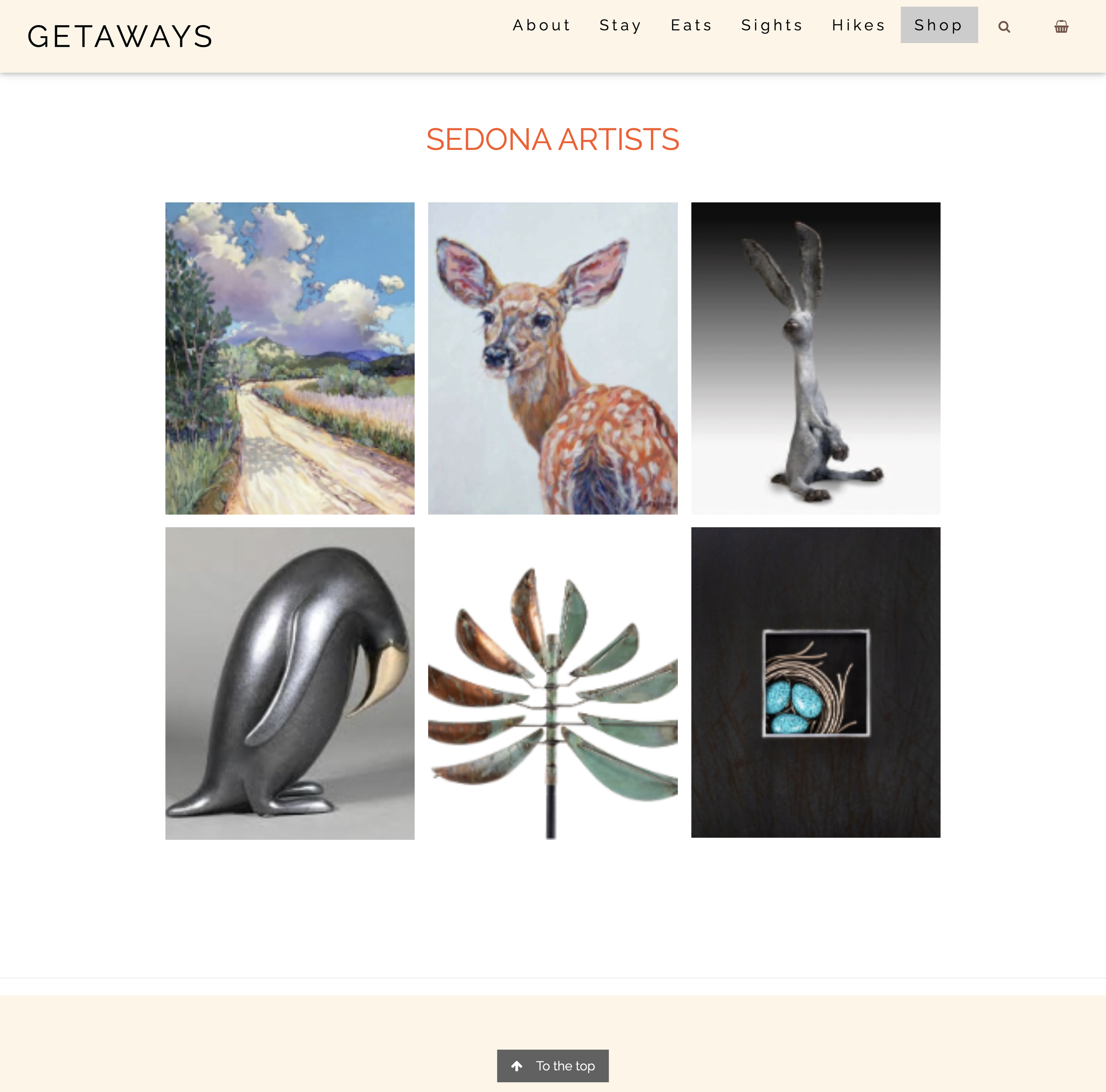 Website page with thumbnail images