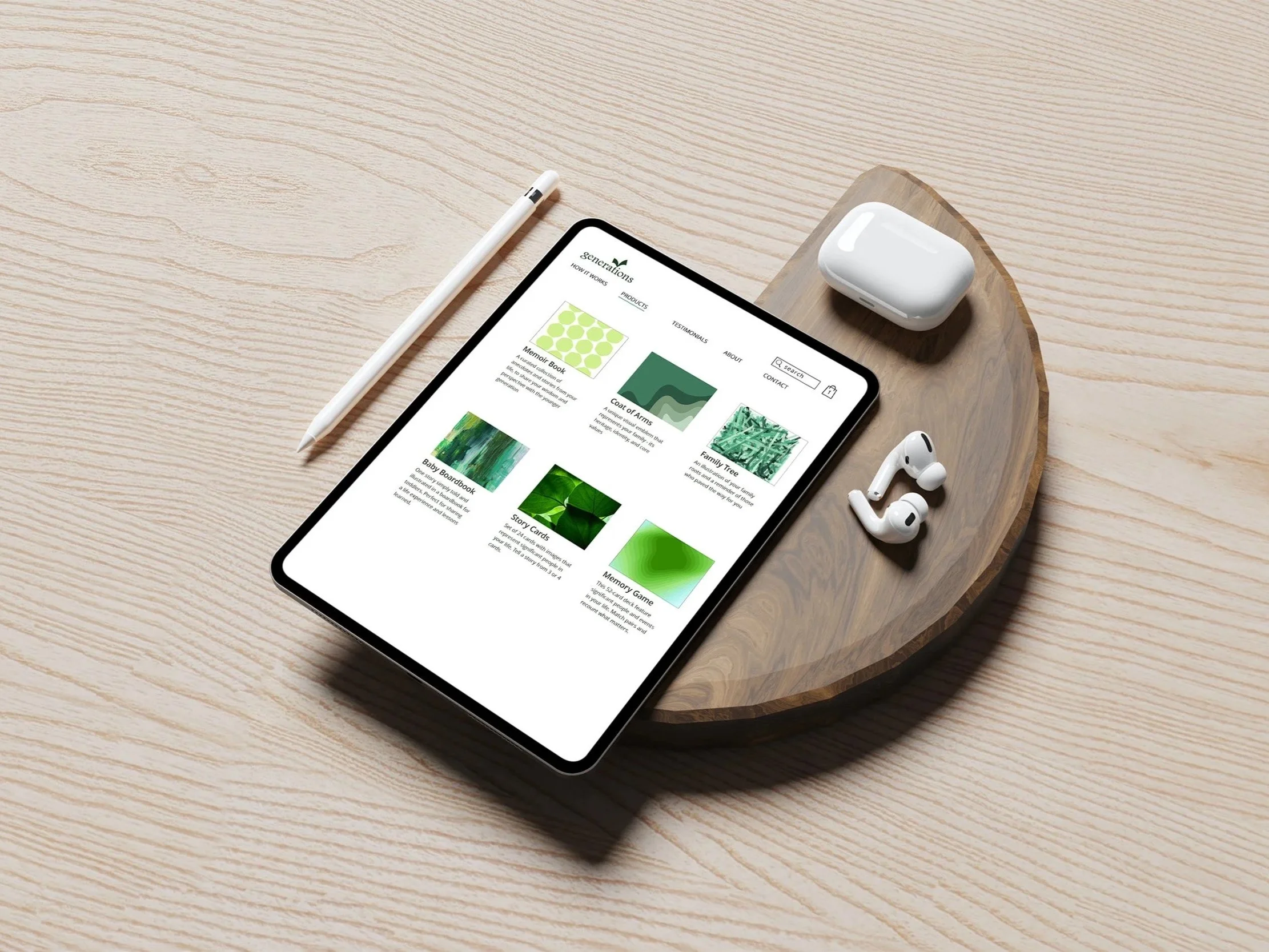 Products page on iPad