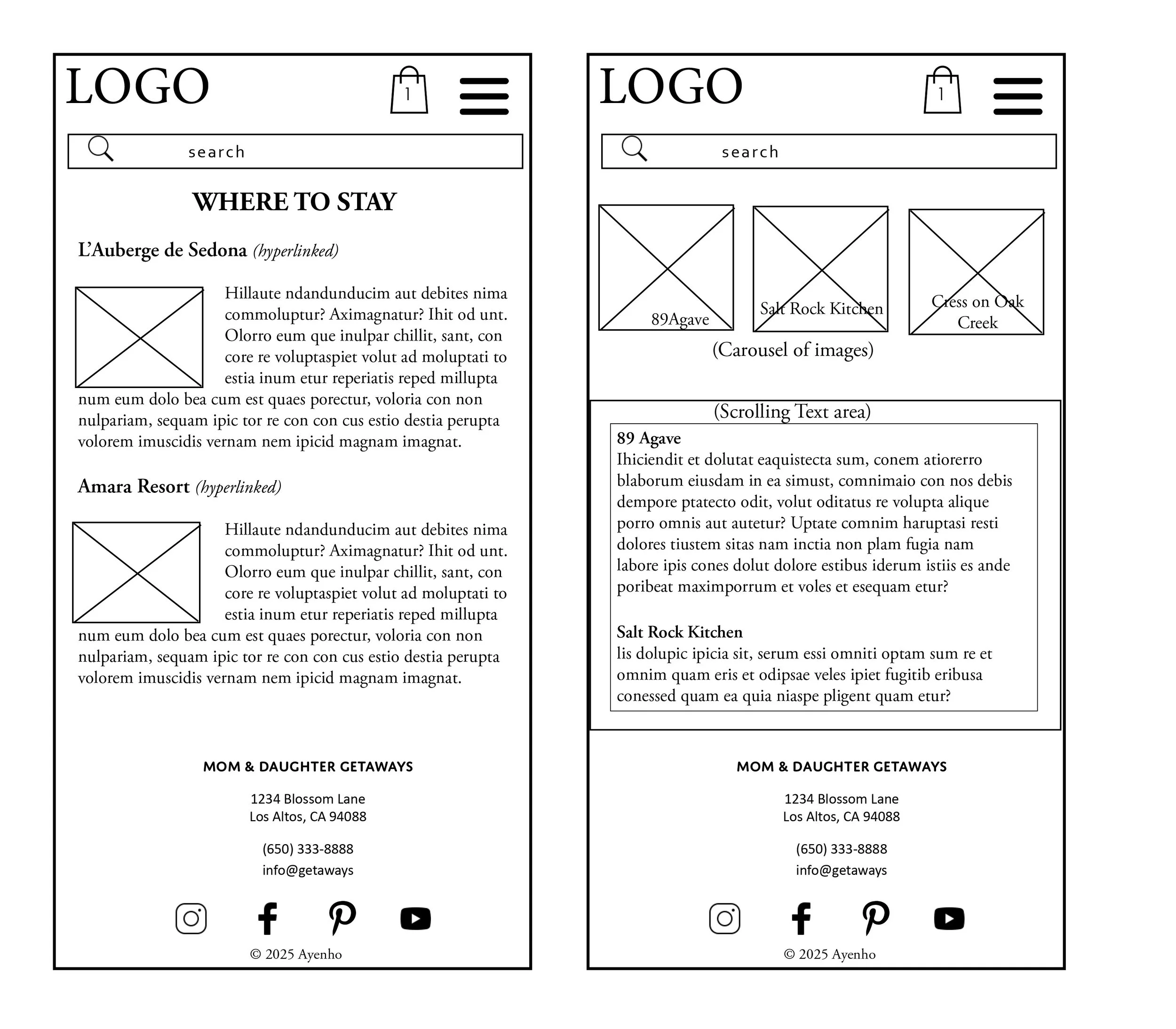Wireframe for mobile view