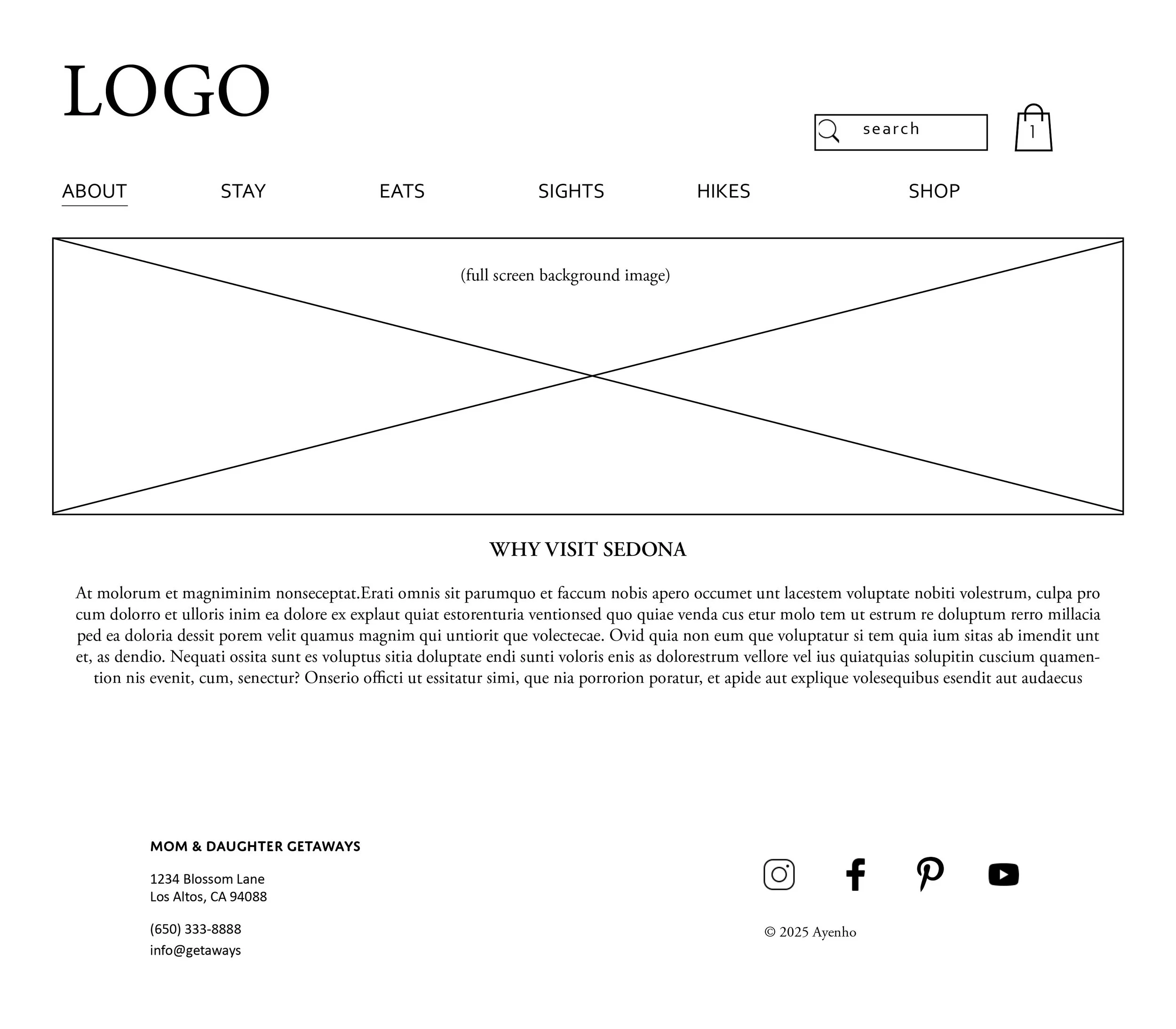 Wireframe for homepage
