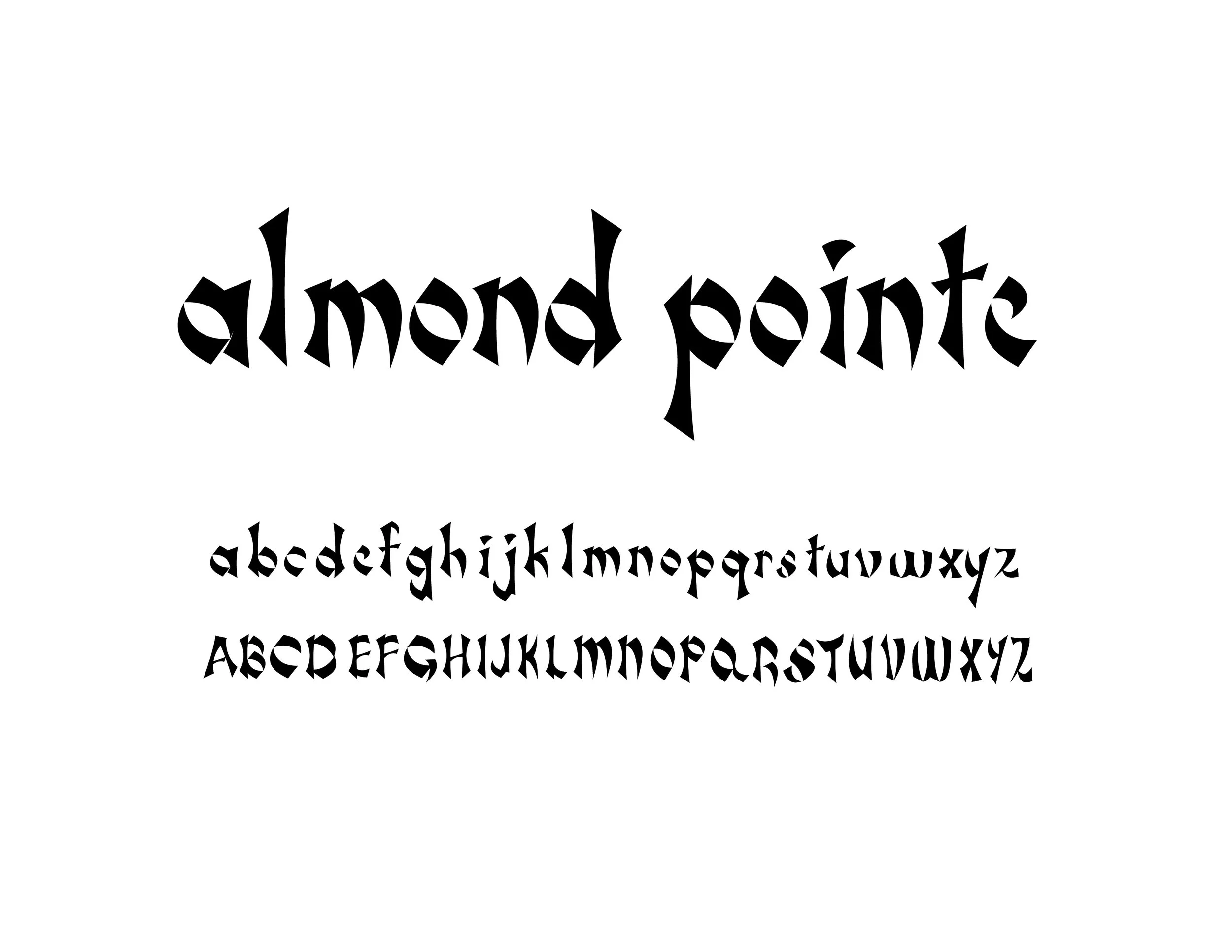 Almond Pointe typeface, with upper and lower case alphabet