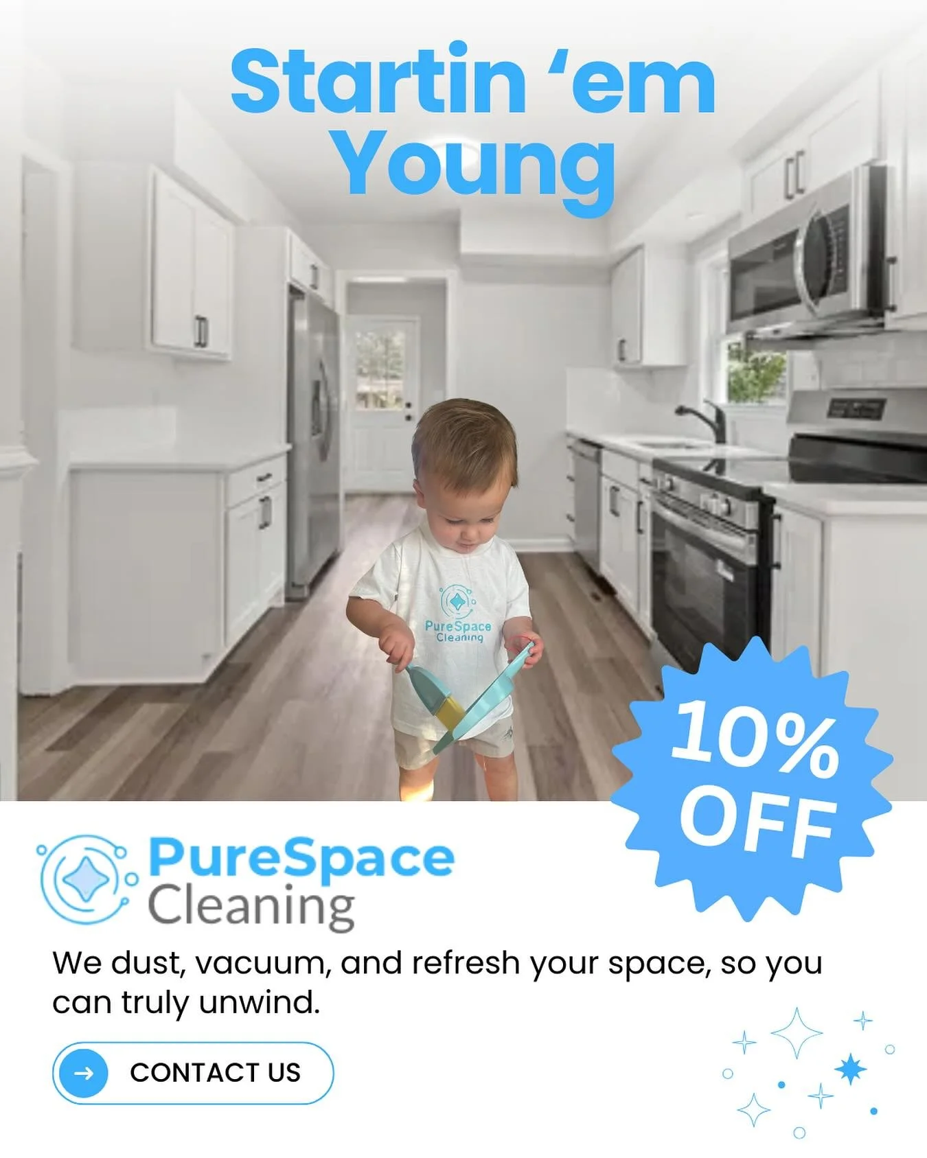 🧹 Startin&rsquo; &lsquo;em young!
Carson&rsquo;s already training to take over PureSpace Cleaning one day 👶💪
If you want your home cleaned with this level of dedication, we&rsquo;ve got you covered!
📍Locally owned right here in Stafford
💙 Profes