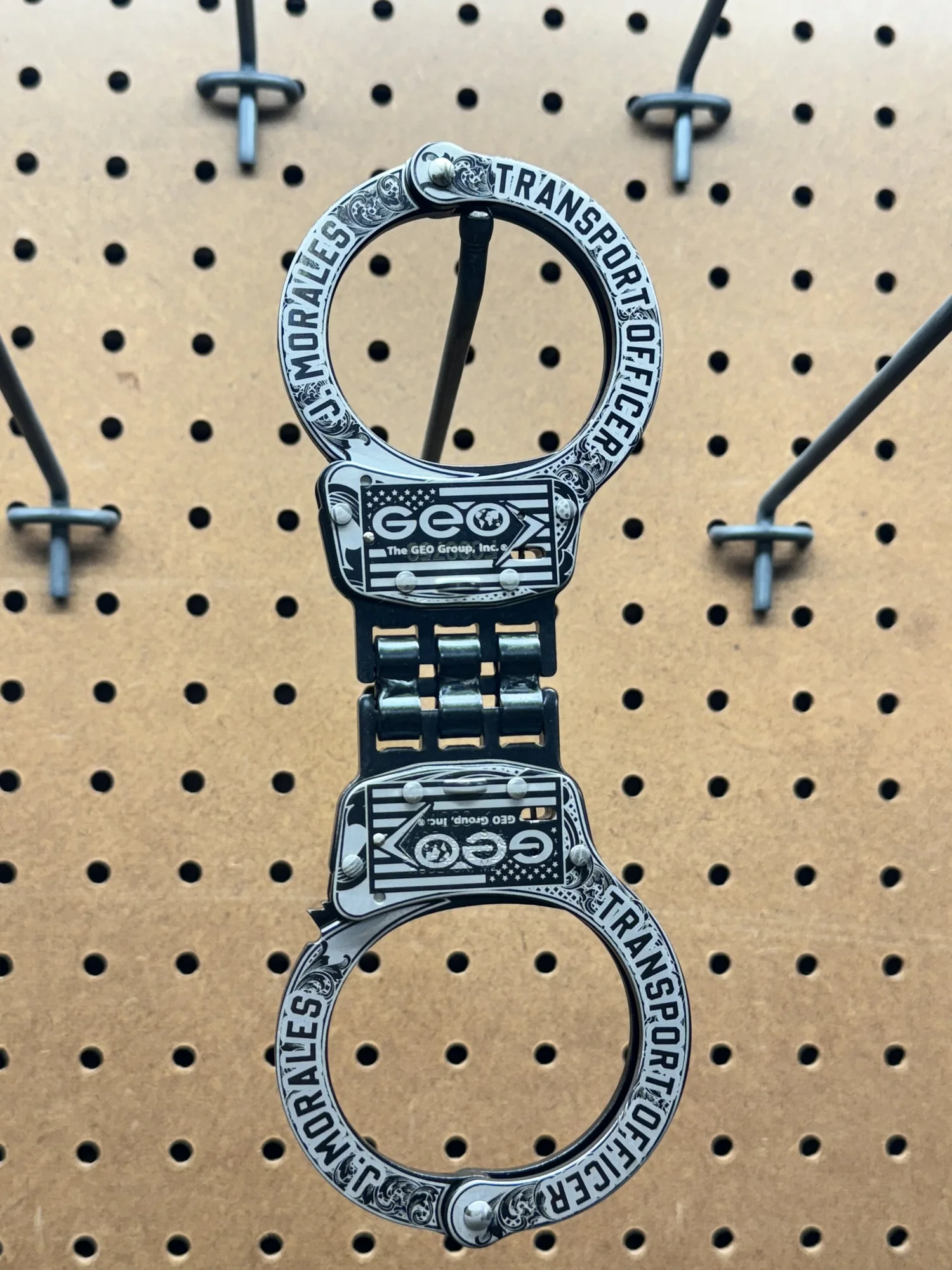 Custom engraved Smith and Wesson hinged handcuffs
