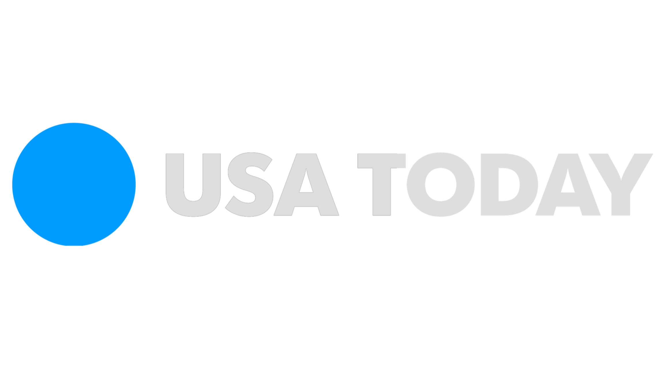 Logo de USA Today avec une grande boule bleue à gauche et le texte en gris 'USA TODAY' à droite.