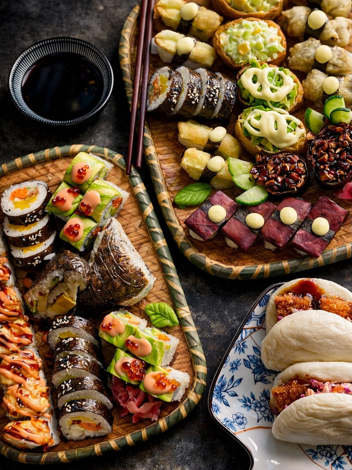 Some days call for sushi.
Some days call for bao.
Today&hellip; we said why not both? 🍣🥢🥟

A full spread of handcrafted rolls, crispy bites, creamy textures and fluffy bao &mdash; plated with love, precision and a little bit of obsession.

Which o