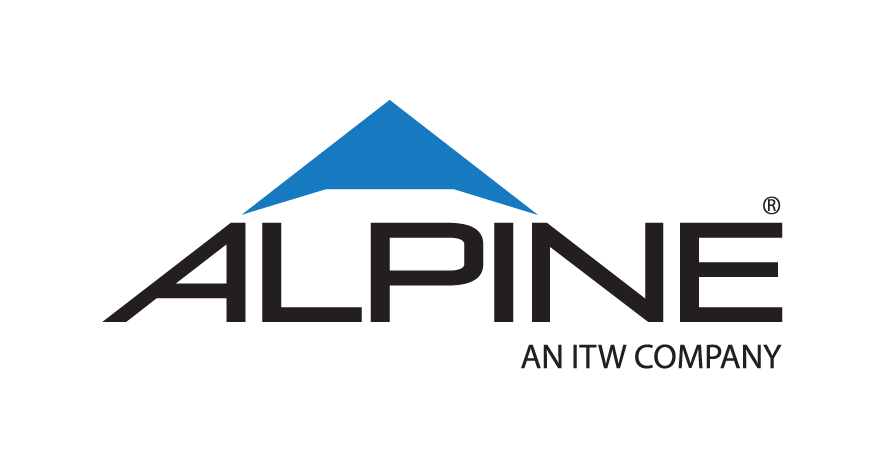 Alpine logo with a stylized blue mountain peak above the word ALPINE, and the tagline "An ITW Company" below.
