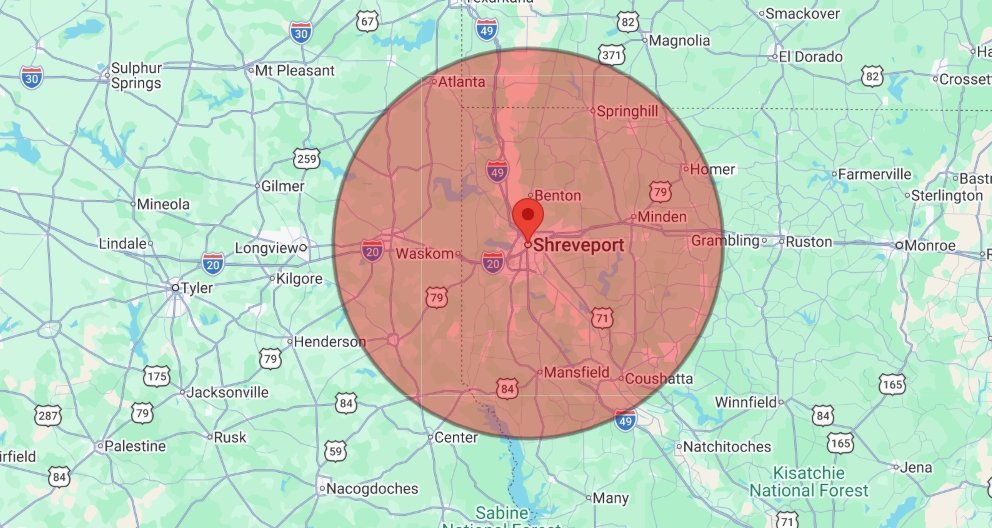 Delivery Service Area Shreveport-Bossier City