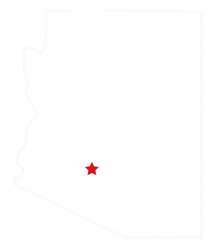 Outline of the state of Arizona with a red star marking a location near the southern part of the state.