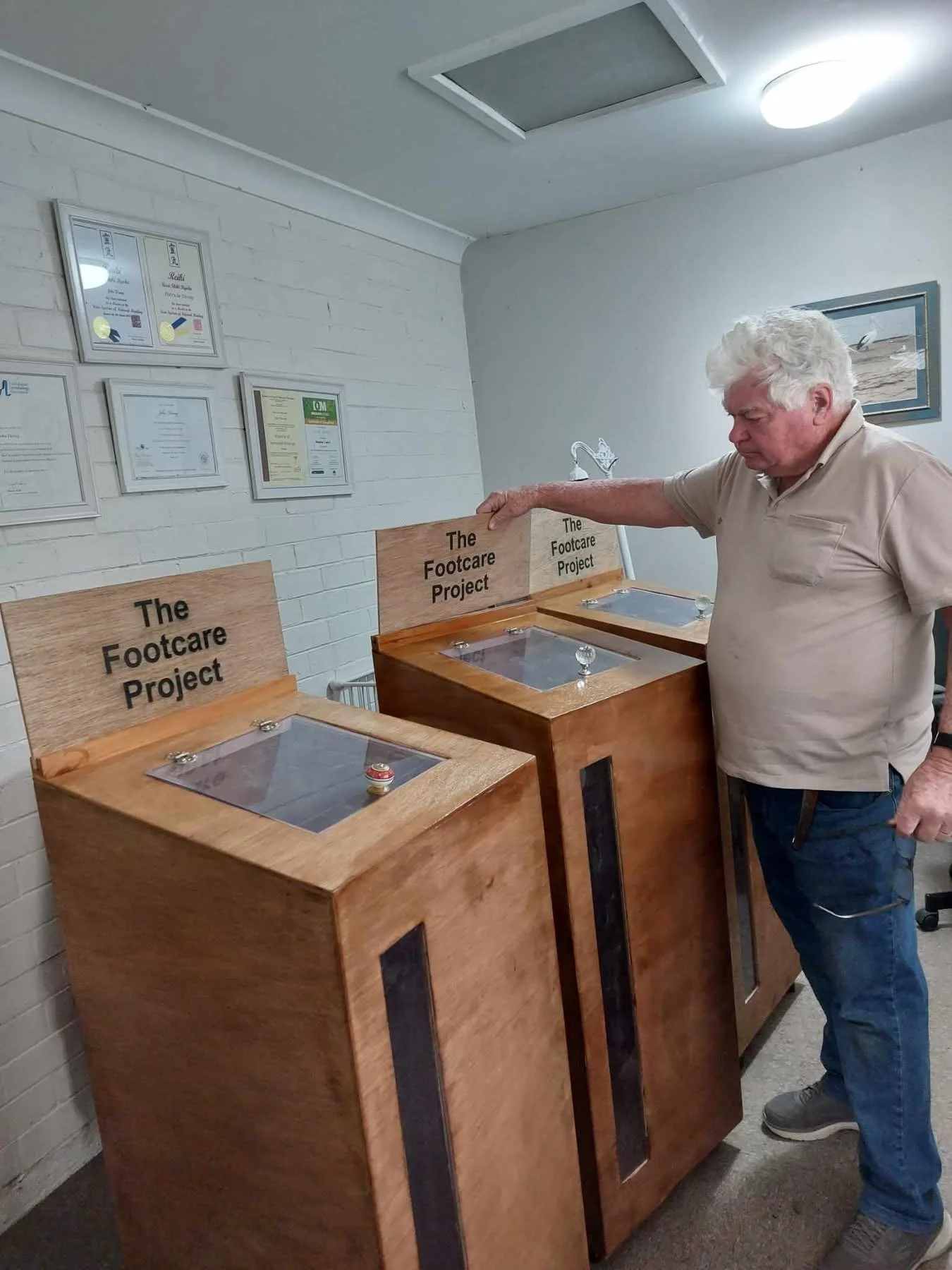Shoe deposit boxes for the Foot Care Project, OnePointHealth