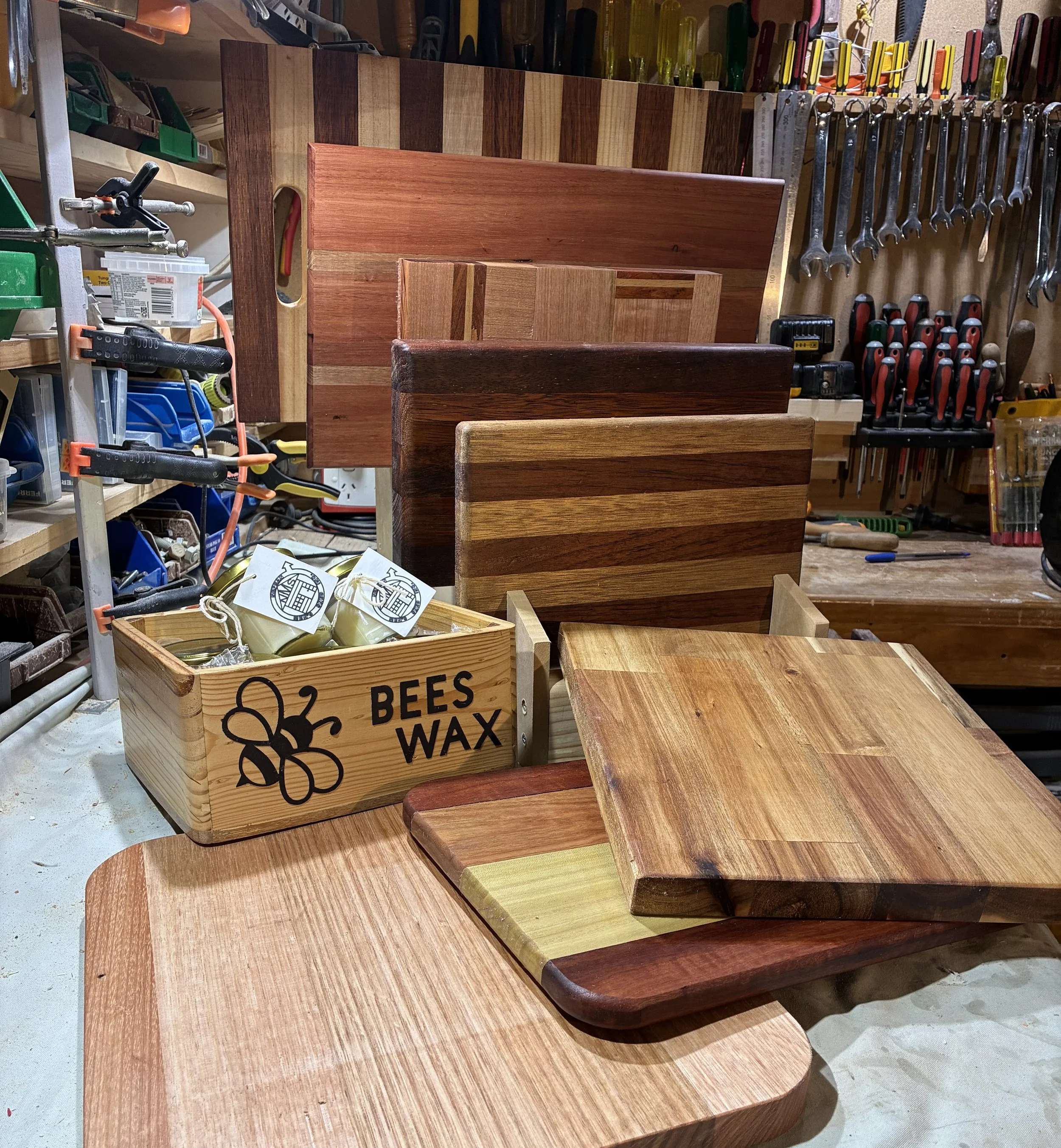 Cutting/display boards with bees wax