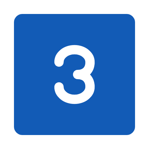 Blue square with rounded edges containing a black number 3 in the center.