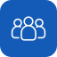 Icon of three people standing together, representing a group.