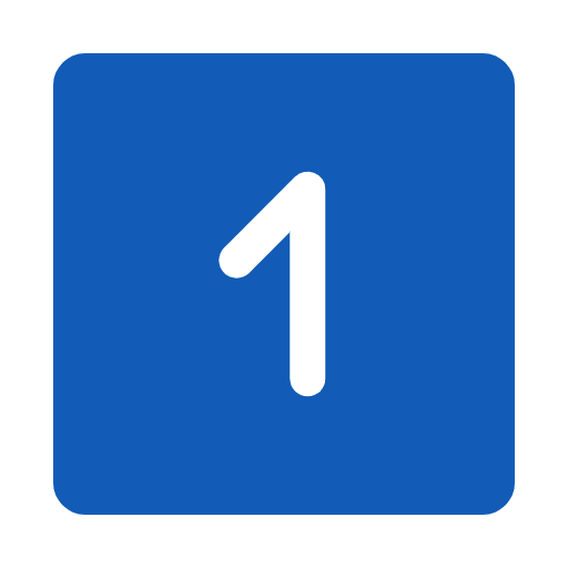 Blue square with rounded edges and the number one in black center.