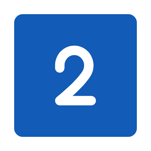 Blue square sign with a black number 2 in the center.