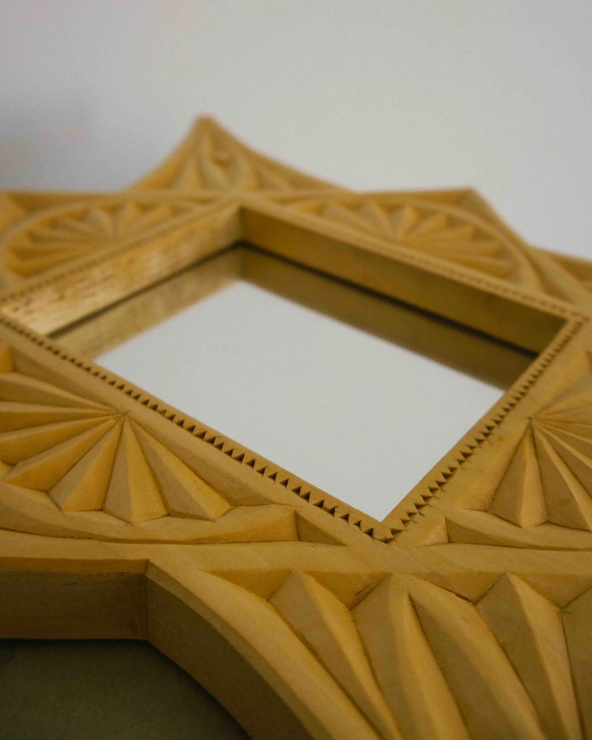 Hand-Carved Geometric Mirror vintage tramp art desing montreal quebec