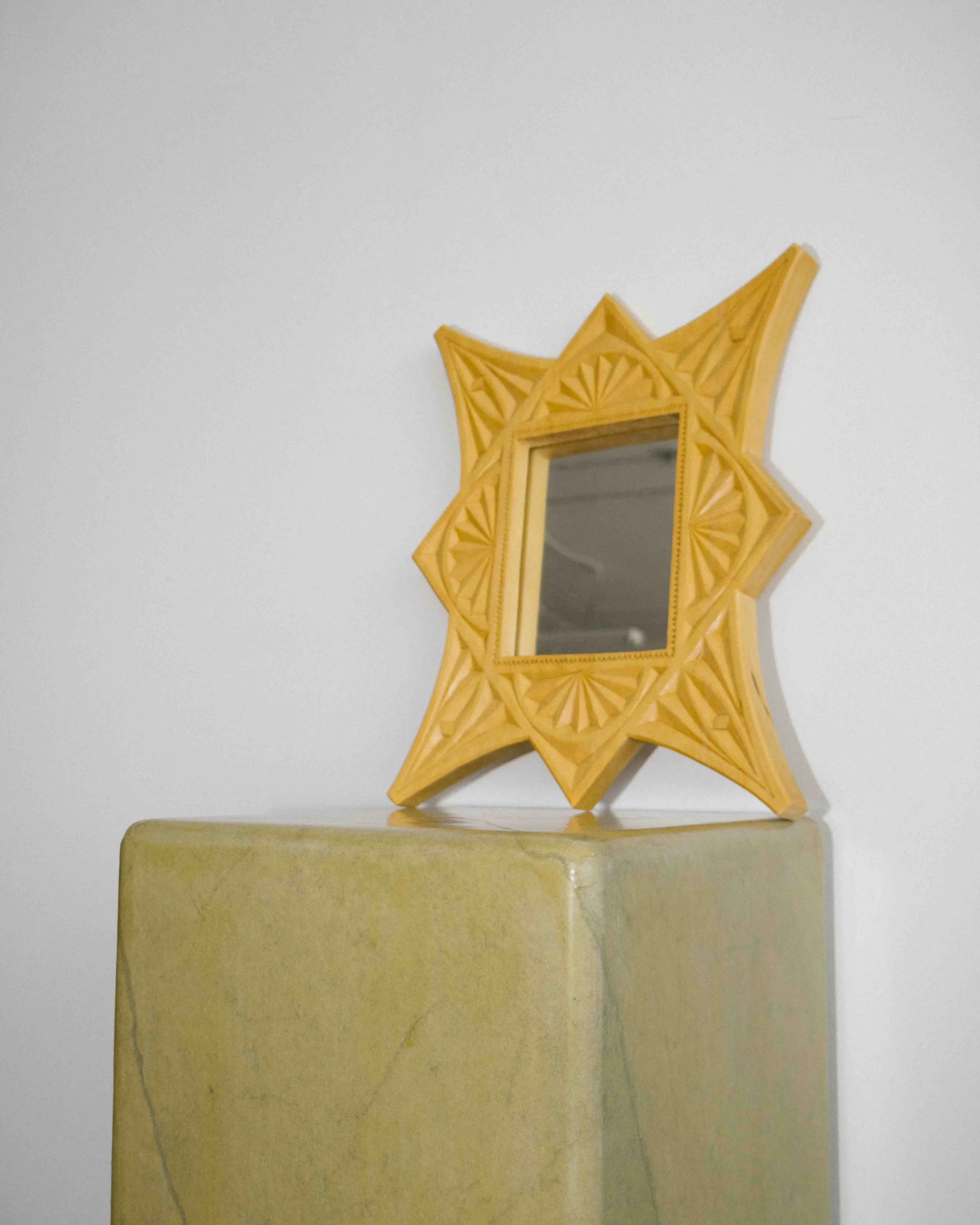Hand-Carved Geometric Mirror vintage tramp art desing montreal quebec