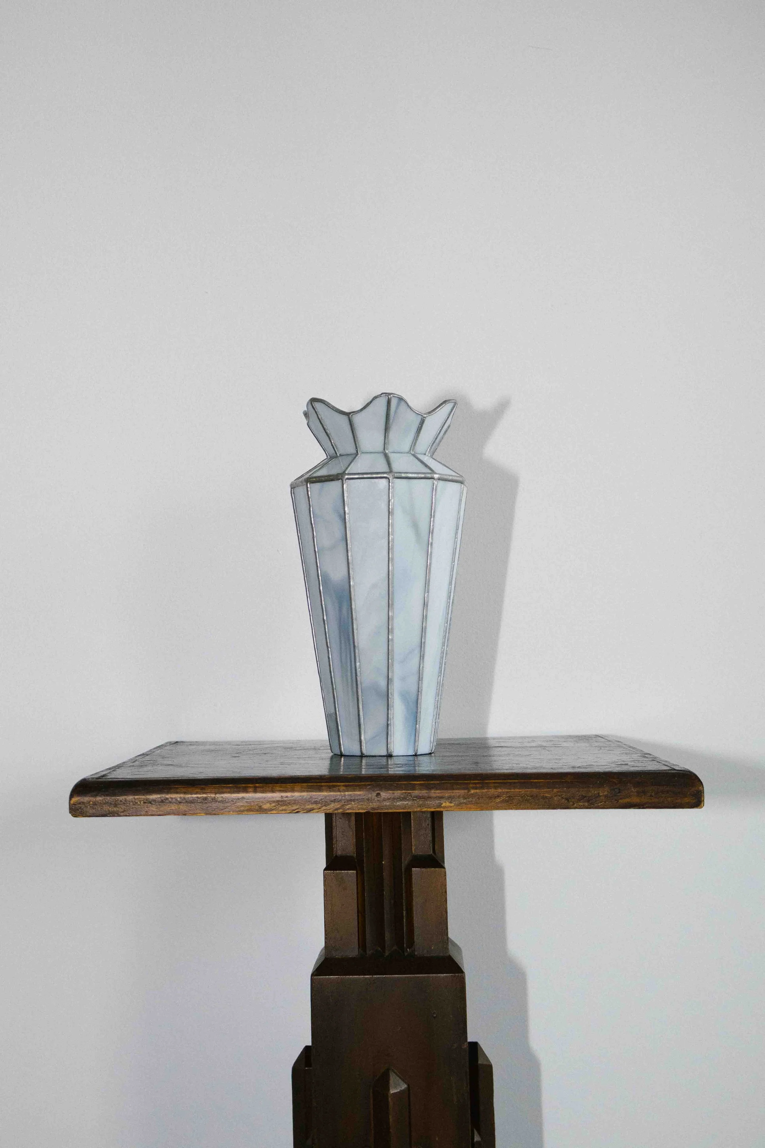 Stained Glass Vase, Quebec blue vintage deco