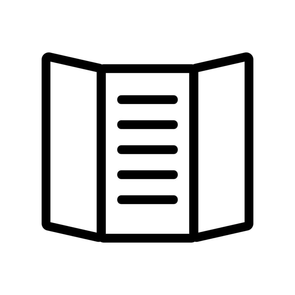 Icon of a folded brochure or pamphlet with lines indicating text.