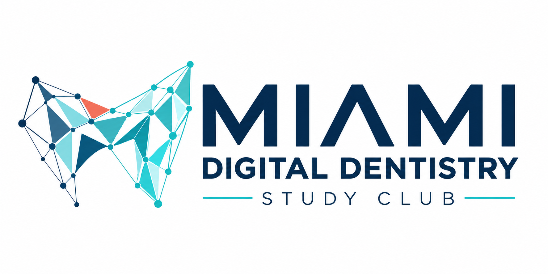 Logo for Miami Digital Dentistry Study Club featuring a geometric, wireframe tooth graphic in shades of blue and red with the text 'MIAMI DIGITAL DENTISTRY STUDY CLUB' in bold blue and gray.