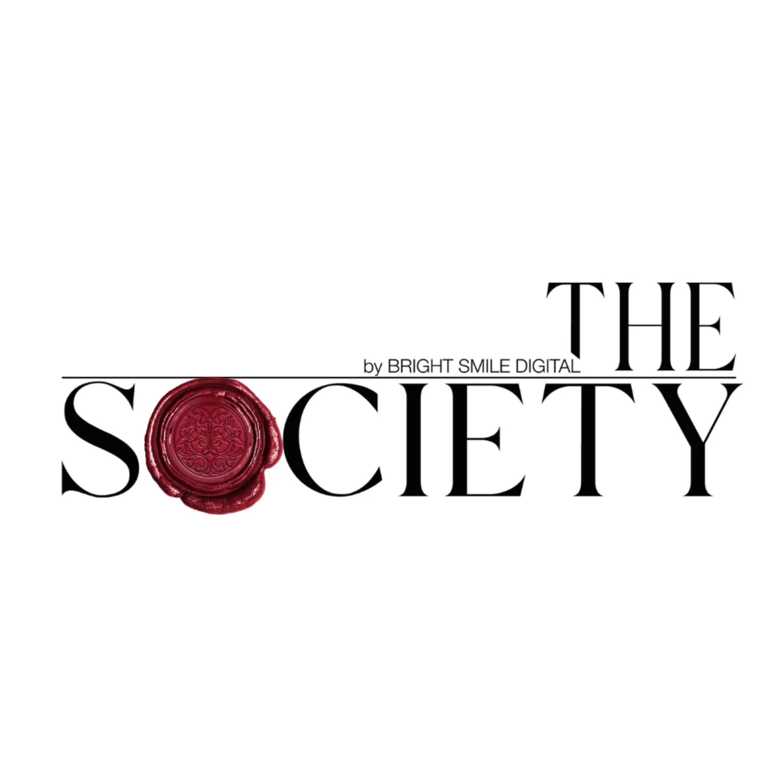 Cover of a book titled "The Society" with a red wax seal on the letter 'O' and the subtitle "by Bright Smile Digital".
