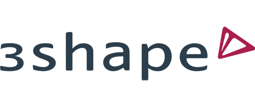 The logo of 3Shape, a dental industry company, featuring the text '3Shape' with a stylized pink geometric shape.