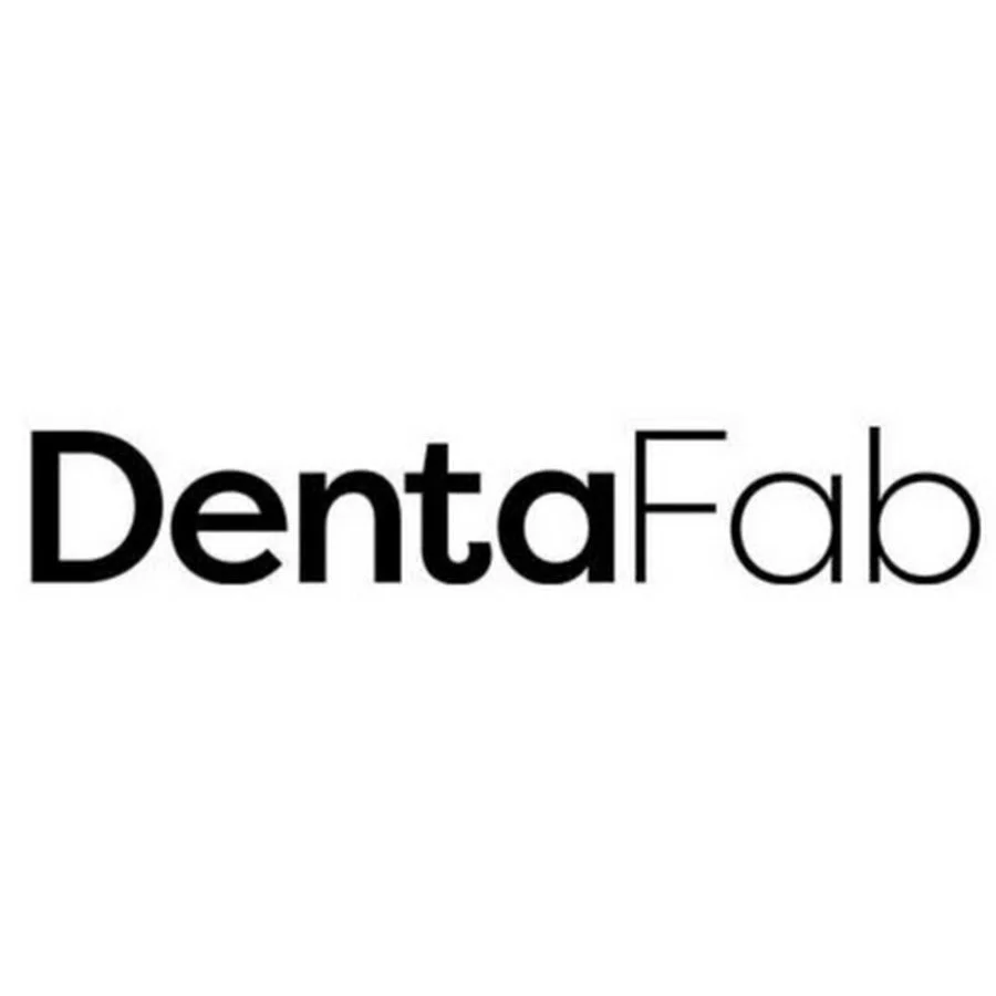 Black and white logo of DentaFab with the text 'DentaFab' in modern font.