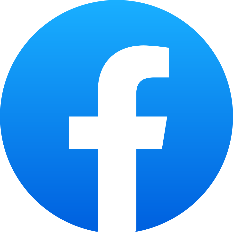 Facebook logo with a blue circle background and white lowercase 'f' in the center.