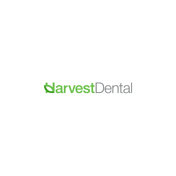Harvest Dental logo with a green leaf icon and text in green and gray.