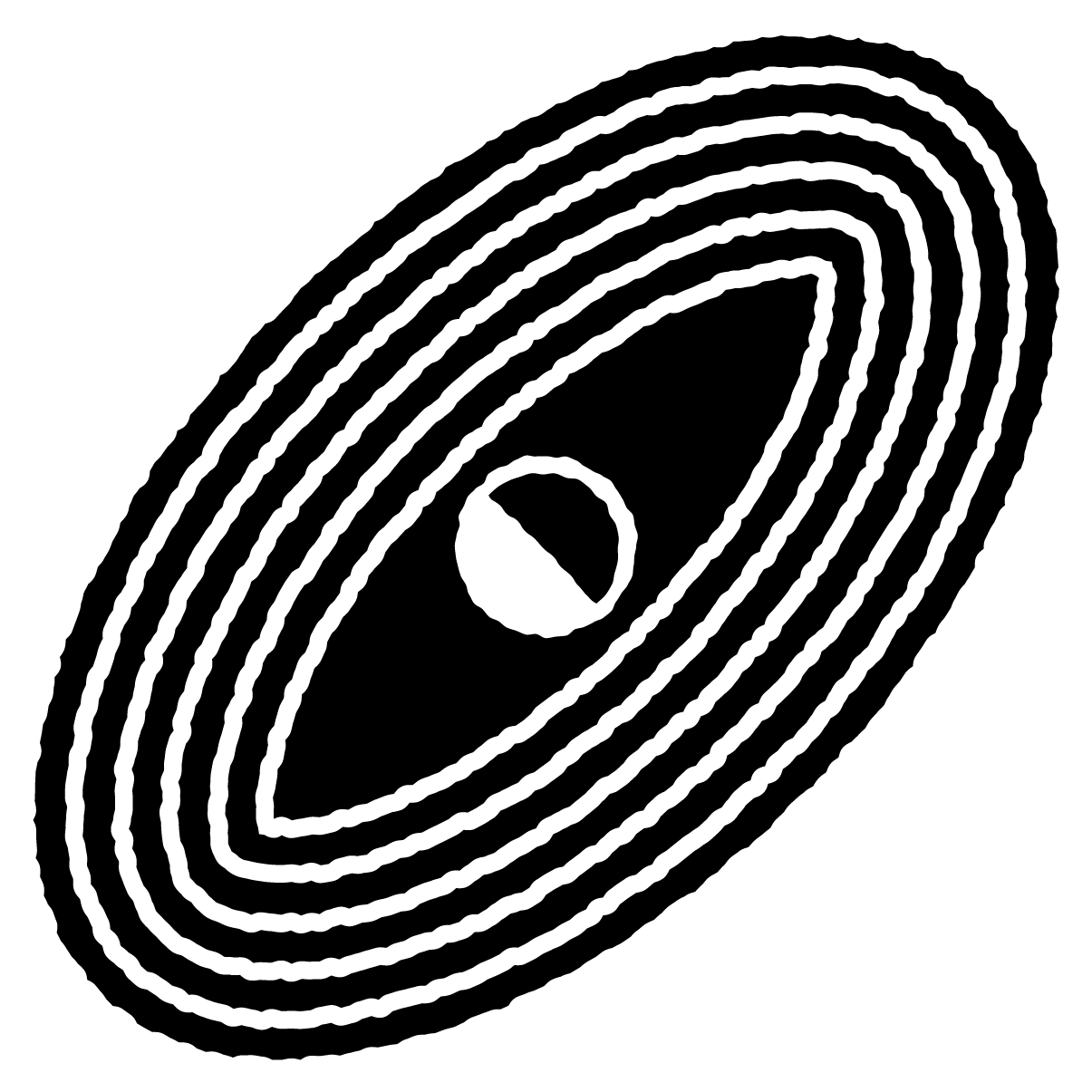 Black and white abstract wooden grain pattern with concentric rings and a central knot.