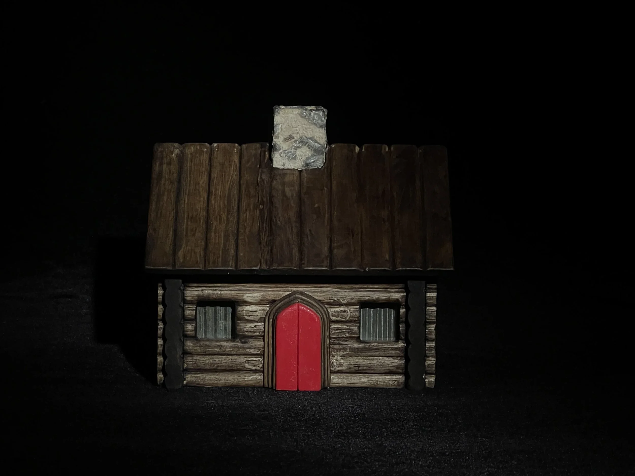 House detail. Wood, Fabric, Acrylic, Paper Mache, Fabric, Enamel, Wax, Oil Stain. 2023