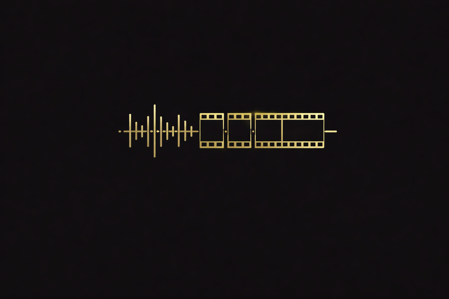 A digital graphic combining a soundwave pattern and filmstrip frames with a glowing yellowish hue on a black background.