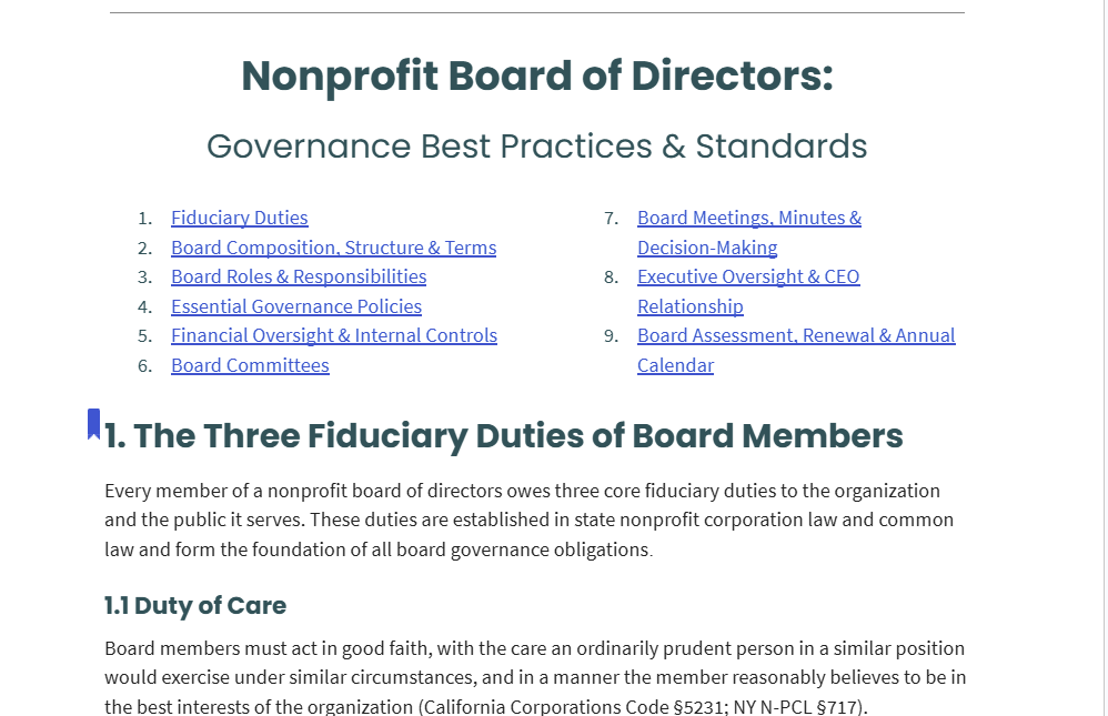 Board Compliance Manual &amp; Checklist - Google Docs, Multi-tab