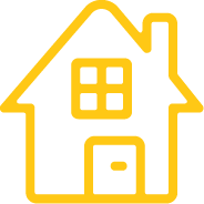 Yellow house outline with a front door and four-pane window