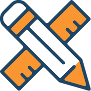 A graphic of a pencil and two rulers crossed in an X shape