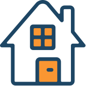 Outline of a house with four windows and a door