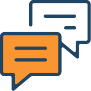 Two speech bubbles, one blue and one orange, overlapping each other.