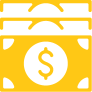 Stack of yellow dollar bills with a dollar sign on the front