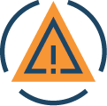 Warning triangle with exclamation mark inside and circular arrow around it