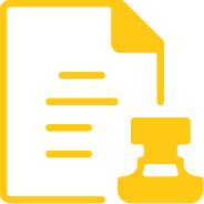 Icons of a document, two sheets, and a stamp or seal.