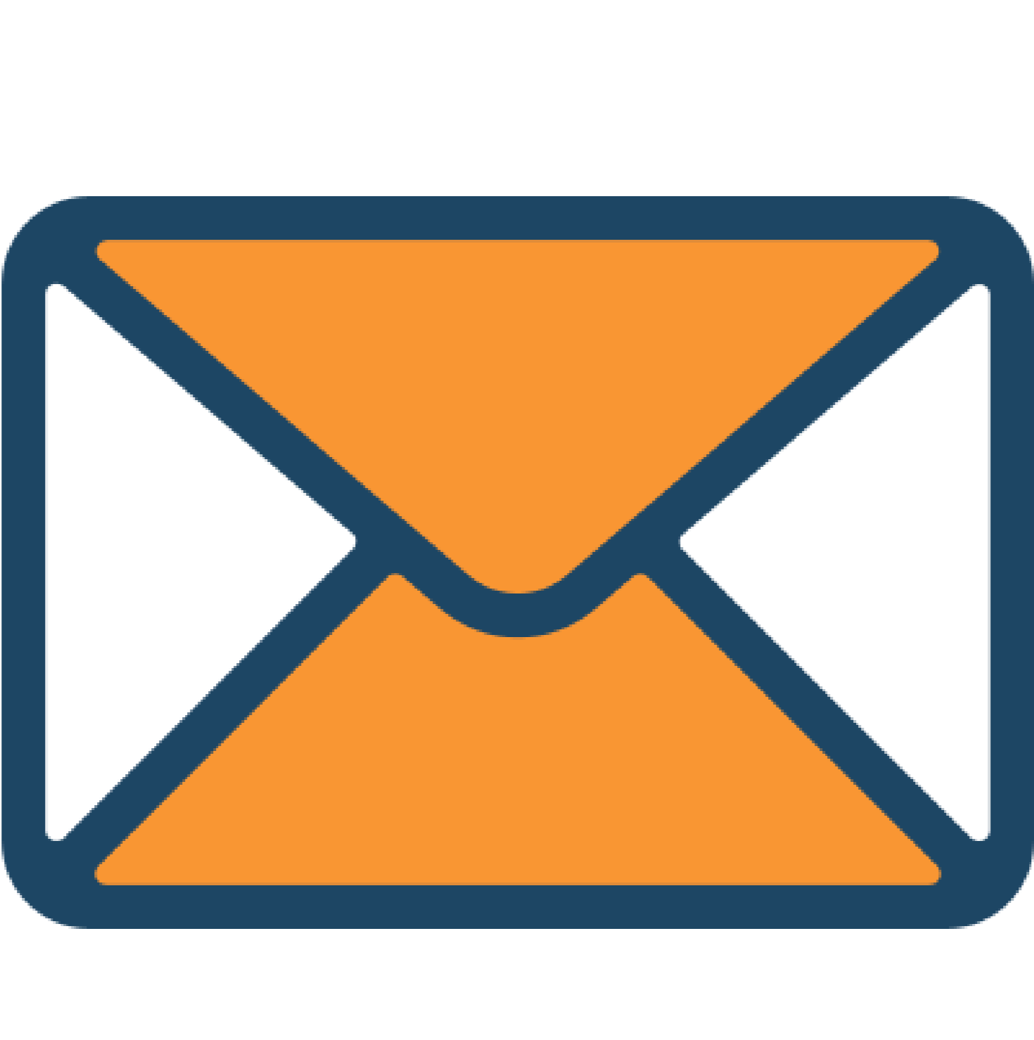 Icon of an envelope with an orange flap and blue outline.